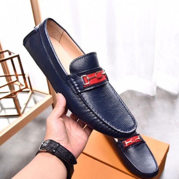 

fashion brand mens loafers walk shoes slip-on cow leather sequined buckle office drive casual italian dress shoes size 38-45, Black