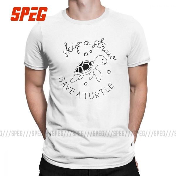 

men skip a straw save a turtle t shirt protect endangered pure cotton funny short sleeve round neck tee unique t-shirt