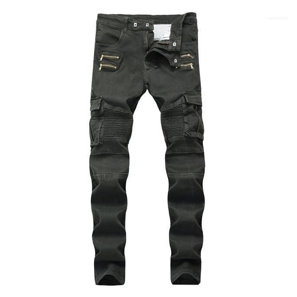 

apparel slim mid waist mens jeans army green pockets mens straight jeans with zipper fashion male, Blue