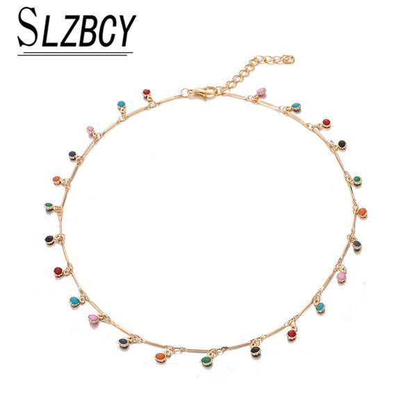 

colorful small round pendant necklace new fashion simple single layer choker necklace for women party jewelry clavicle chain, Silver