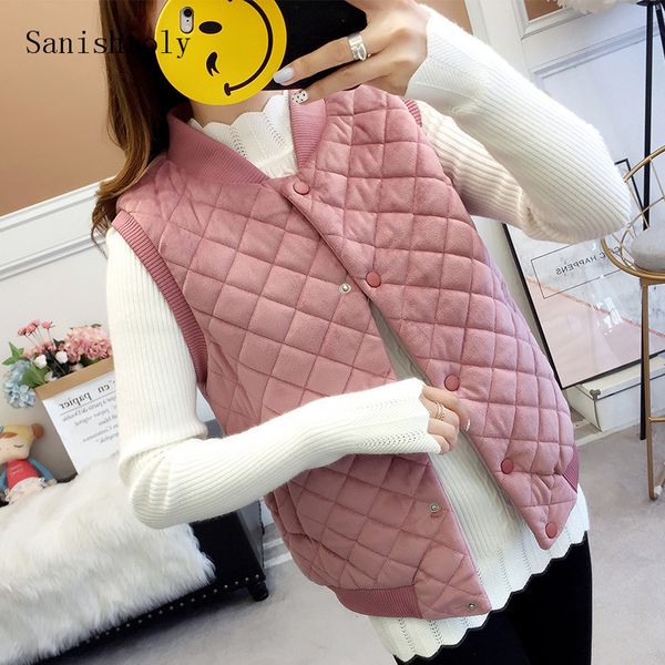 

sanishroly women sleeveless down cotton vest jacket autumn winter casual warm thick velvet vest parka female short waistcoat 775, Black;white