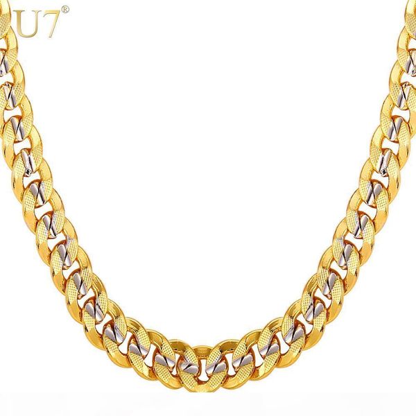 

u7 two tone gold color chain for men hip hop jewelry 9mm choker long chunky big curb cuban link biker necklace man gift n552, Silver