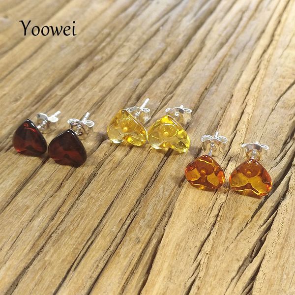 

yoowei new natural amber серьги для нее подарков форме сердца шикарные серьги стержня типа способа женщин янтарный изящных ювелирных изделий, Golden;silver