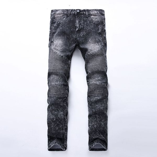 

hmily men's fashion slim patch biker jeans male casual hole ripped denim straight pants long trousers male, Blue