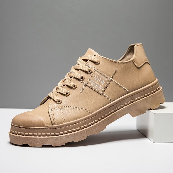 

men casual shoes flat fashion lace up autumn spring leather low sneakers male non-slip comfortable, Black