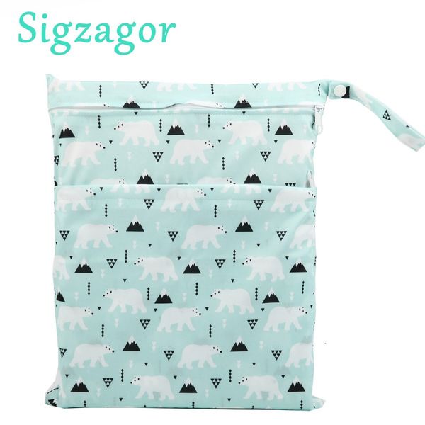 

sigzagor]wet dry bag with two zippered baby diaper bag nappy bag waterproof reusable washable