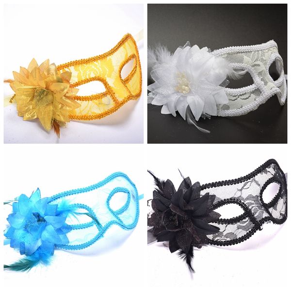 Maschera per feste sexy Nero Bianco Rosso Oro Blu Donne Maschere veneziane con piume per un ballo in maschera Maschere di fiori in pizzo DBC BH3981