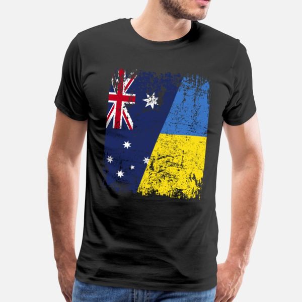 

australia ukraine flag half ukrainian t shirt men knitted cotton round collar male famous comfortable summer style natural shirt
