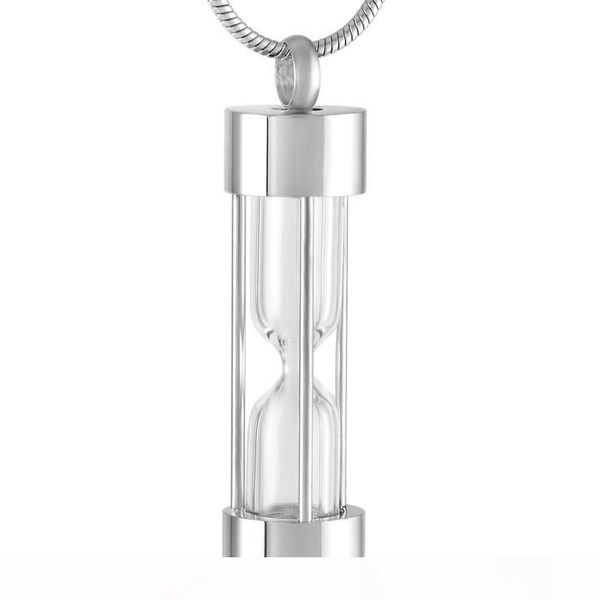 

ijd9400 clear hourglass cremation pendant hold memorial ashes stainless steel cylinder keepsake urn necklace for women jewelry, Silver