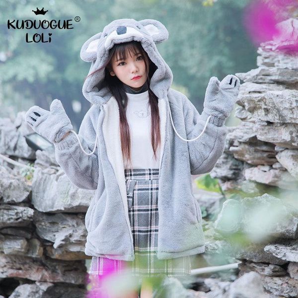 

new winter warm lolita gloves fluffy koala sweet girls students koala, Blue;gray