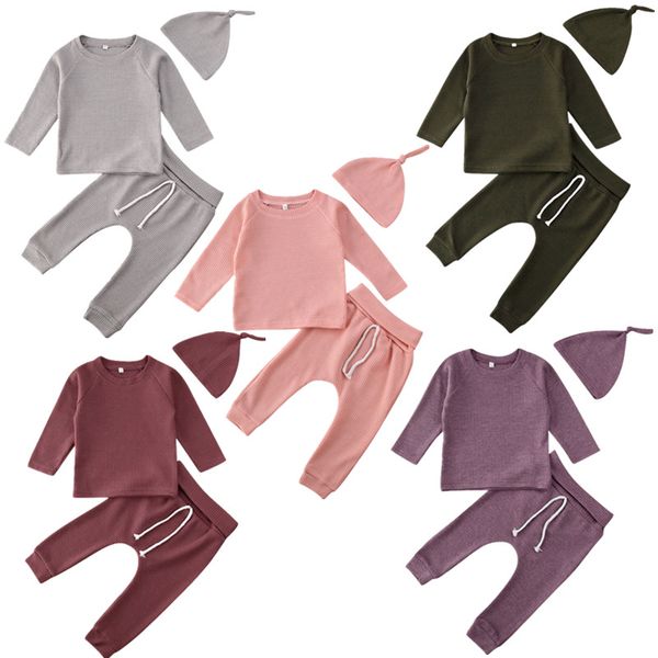 

2020 baby spring autumn clothing newborn baby girl boy winter warm clothes striped long sleeve t-shirt pants solid outfits, White