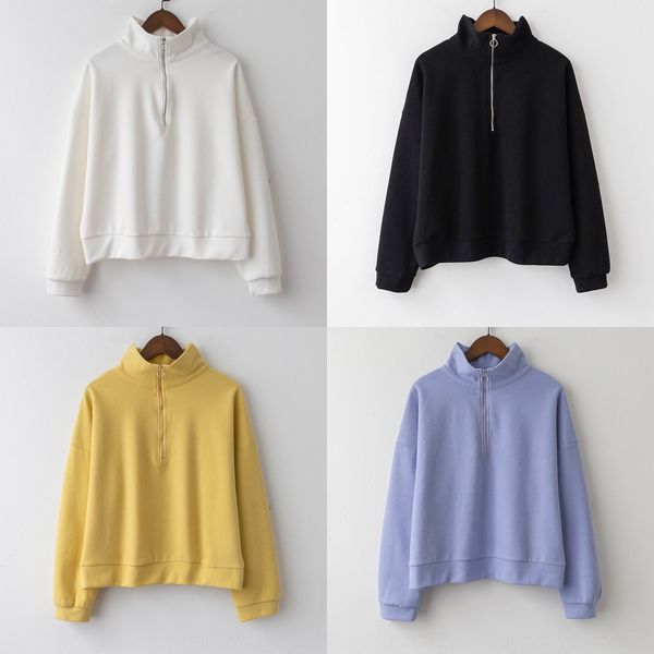 

bizheng coat zippersweater zipper zipper stand collar sweater women's 2020 autumn new korean style loose hat-coat 3929 kwqco, Black