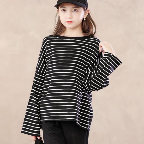 

balck striped loose sweatshirts girls 100% cotton long sleeve hoodies kids clothing mother & daughter autumn sweatshirt, Black