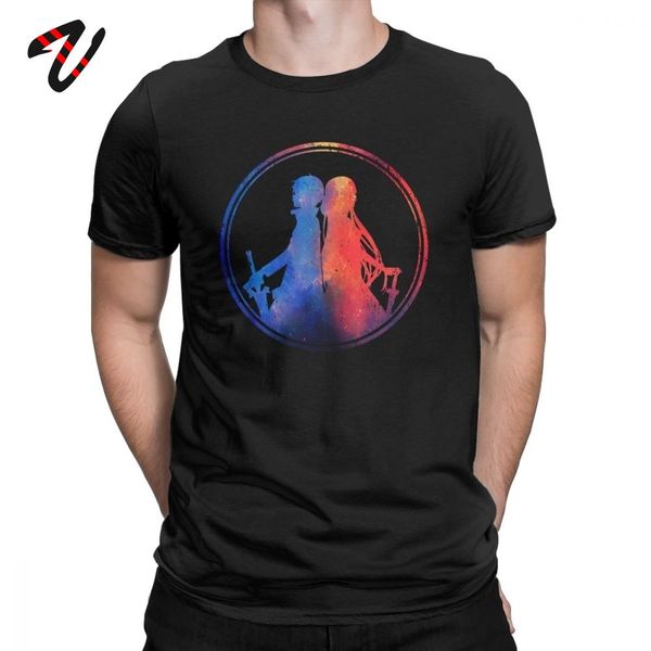 

sword art online men t shirt hip hop mix colors asuna kirito sao love tshirt cotton tee shirt crew neck t-shirt black anime