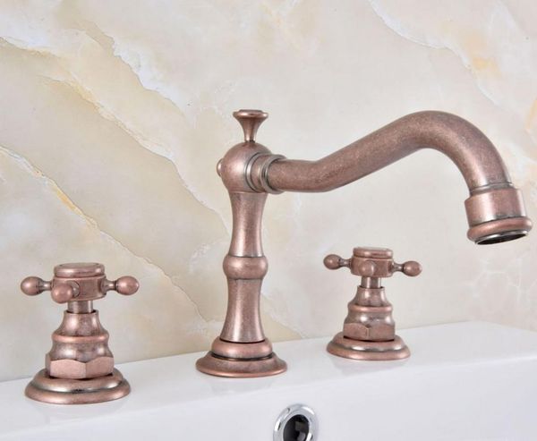 

antique copper 3 hole deck mounted widespread bathroom basin faucet dual handle tub sink mixer taps wsf630