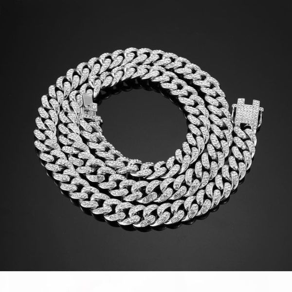 

iced out bling rhinestone golden finish майами кубинский link ожерелье цепи 24 30inch хип-хоп ожерелье ювелирные изделия для мужчин, Silver