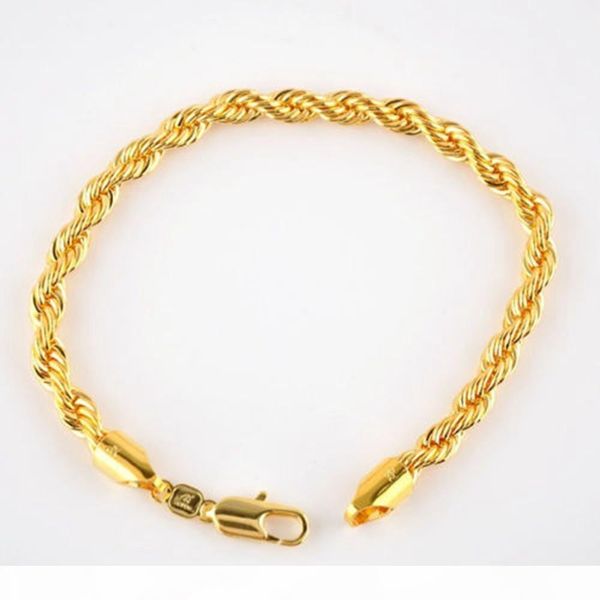

24 k real yellow solid gold filled браслет веревочки 5мм, 21.5cm 8,4 дюйма длинные, мужские события ladies продажа, Black