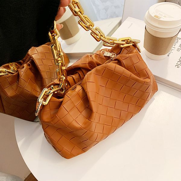 

2020 fashion woven bag women chain handbag leather travel stray pouch design female underarm bag luxury women shoulder bags