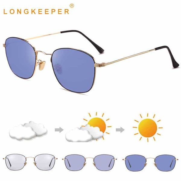 

new fashion pchromic sunglasses men polarized glasses women change color sun glasses metal square driving eyewear uv400, White;black