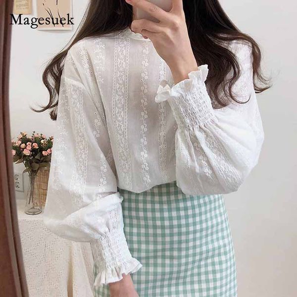 

women's blouses & shirts embroidery lace shirt femme casual white women plus size spring long sleeve linen cotton girls blouse 6874 50
