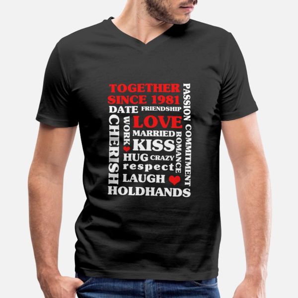 

1981 together since 39 th anniversary gift t shirt men printing cotton o neck costume fitness comical spring autumn cool shirt, White;black