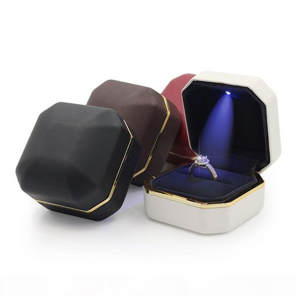 

2020valentine's day pu jewelry boxes fashion led engagement ring box wedding gift ring jewelry packaging boxes, Black;white