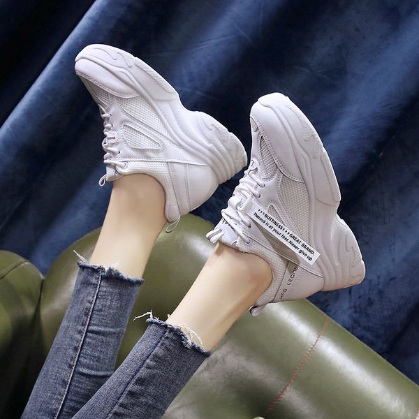 

small white shoes round toe casual female sneakers all-match increas height platform 2020 fashion women's cross shoes, Black