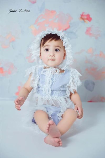 

jane z ann baby girl p studio shoot clothes white clouds blue sky series infant 6-24month lace hat+bodysuit, Slivery;white