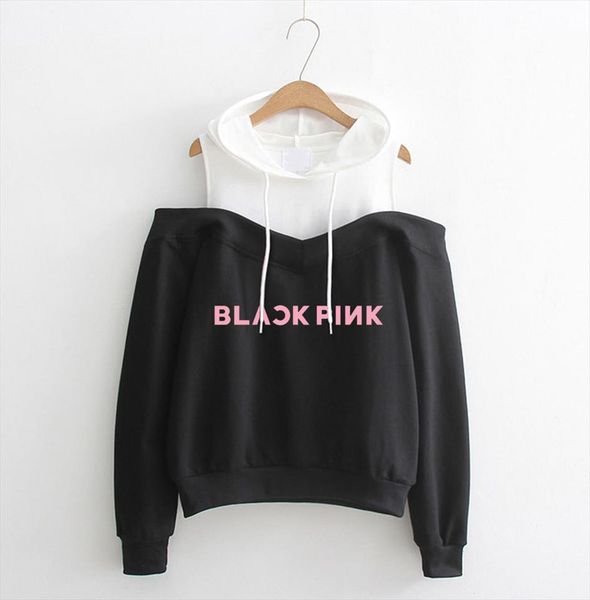 

kpop seventeen twice k pop monsta x got7 wanna one hoodie autumn winter strapless shoulder stray kids sweatshirt female, Black