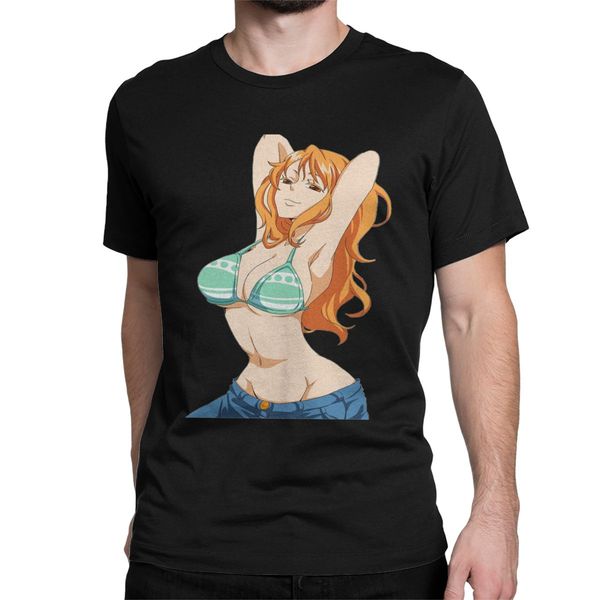 

men t-shirt one piece japanese anime humorous pure cotton tees short sleeve nami t shirt crew neck clothing 4xl 5xl plus size