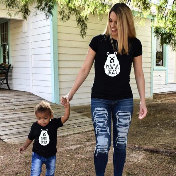 

mama bear and baby bear set mommy and me outfit short sleeve family matching mommy daughter son summer t-shirt fashion, Blue