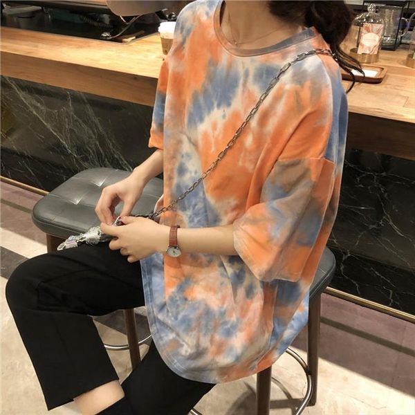 

women shirt tie dye shirt summer for women 2020 t shirt print sleeve o neck casual tshirt clothes women tye, White