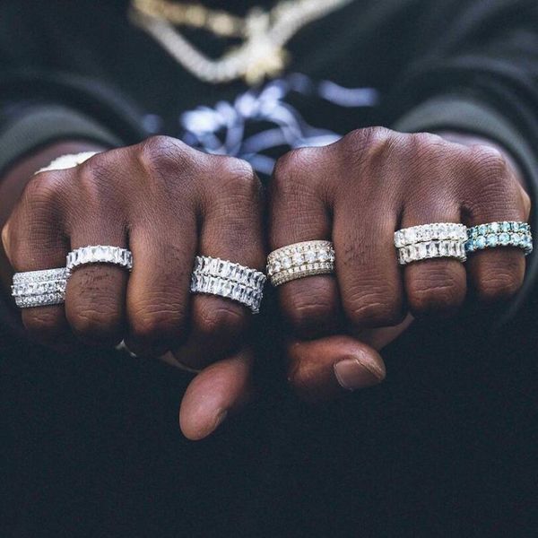 

hip hop vintage jewelry unique 18k white gold fill 5 rows 5a cubic zircon circle women wedding engagement band ring gift, Slivery;golden