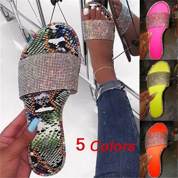 

new summer women crystal slippers glitter flat soft bling female candy color flip flops outdoor ladies slides beach shoes, Black