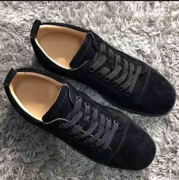 

20s black suede leather red bottom men's junior shoes,luxey red soles homme low classic no spikes wholesale sale