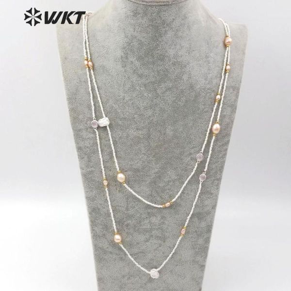 

chains wt-n1155 women necklace jewelry gem beads & pearl 36inch handmade beaded wedding, Silver