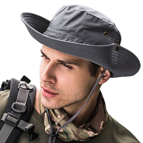 

men sun hat summer outdoor upf 50+ protection wide brim hunting fishing cap aic88 ftiv, Blue;gray