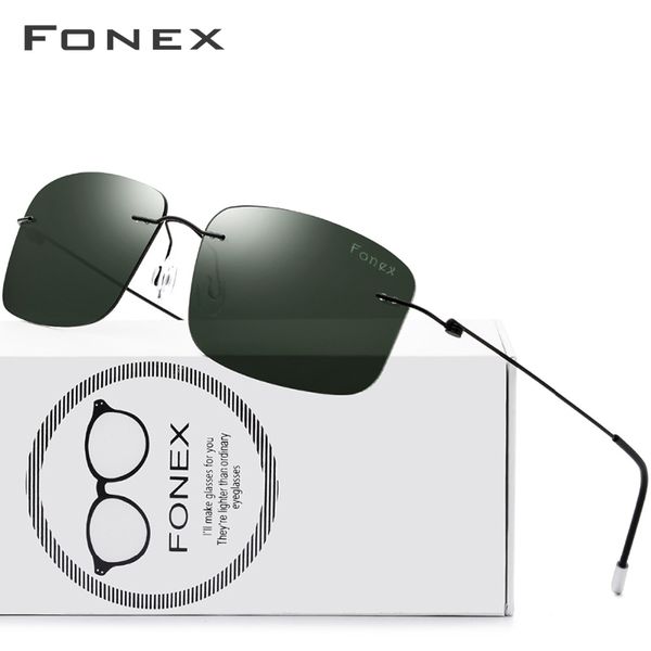 

fonex titanium alloy rimless sunglasses polarized men square light weight sun glasses for women screwless eyewear 8203 t200619, White;black