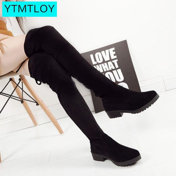 

boots 2021 women's autumn and winter over the knee sleek minimalist comfort plus cotton flat flock fashion boot, Black
