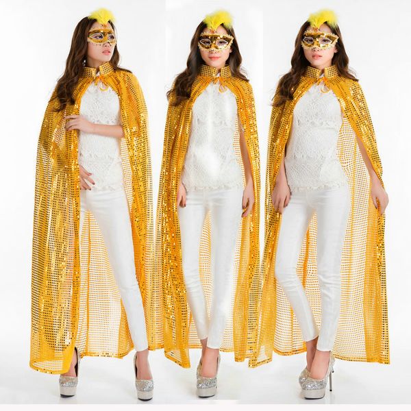 

carnival halloween masquerade performance props color sequin cloak masquerade cloak yellow, Silver