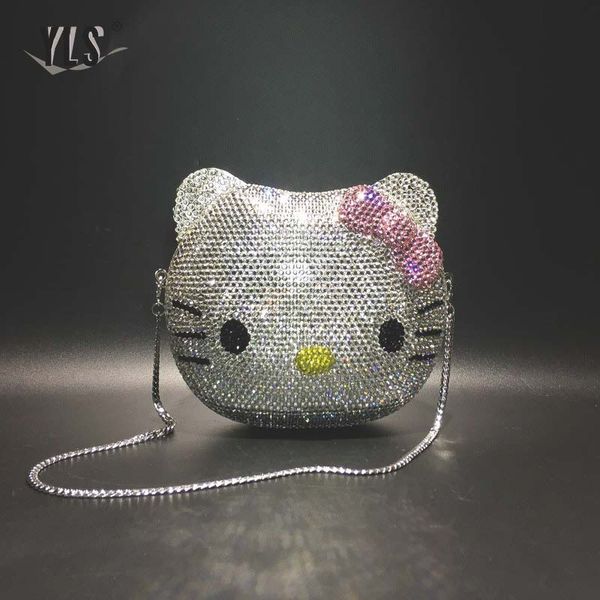 

lovely cartoon 3d cat rhinestone clutch purse silver gold luxury party evening diamond bag women crystal handbags sac a main