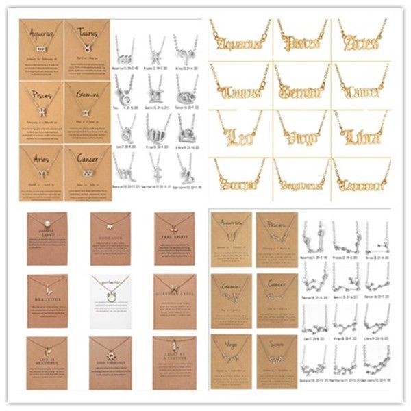 

12 constellation zodiac necklace horoscope sign zircon korean jewelry star galaxy libra astrology women necklace gift with retail card, Silver