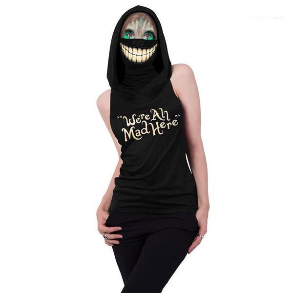 

tshirt 3d skull hooded sleeveless letter slim fit tees famale designer clothes women halloween cosplay, White