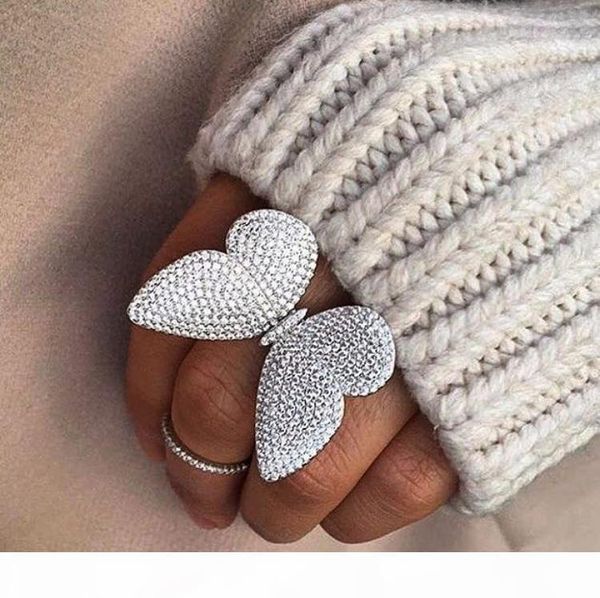 

роскошный дизайн сделан из стерлингового серебра 925 двигающейся бабочка кольца с двигающимися крылами с свадебными украшениями белого цирко, Silver