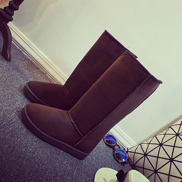 

19 winter new tube flat women's snow boots plus velvet sets of feet round head high tube warm cotton boots casual women's, Black