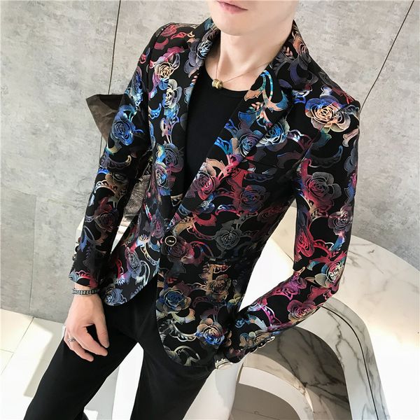 

men's suits & blazers 2021 male suit blazer flower gold print party wedding festival stylish for men stage costumes singers slim fit ja, White;black