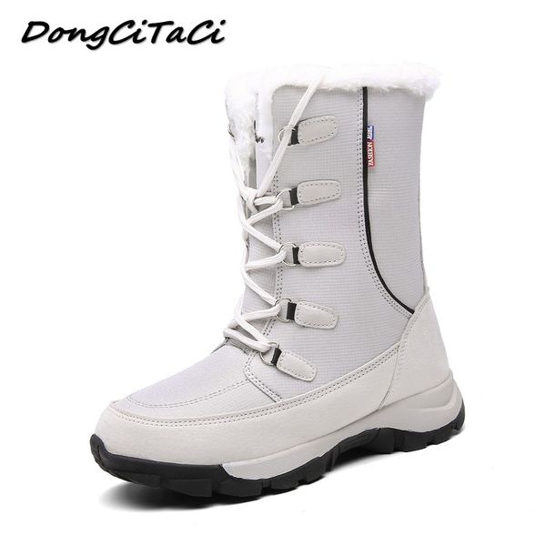 

dongcitaci winter causal snow boots shoes woman outdoor platforms boats plus size 35-42 mid calf female fla warm botas mujer, Black