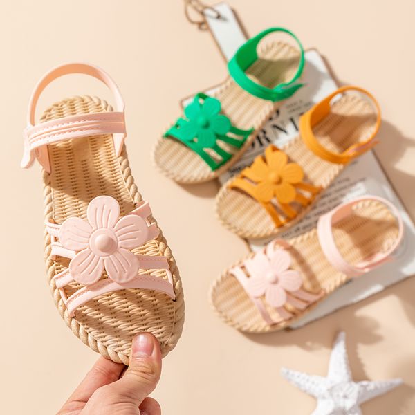 

summer kids flower sandal girl cute outdoor garden women slippers baby soft pvc sole chirldren beach rainbow female shoes, Black