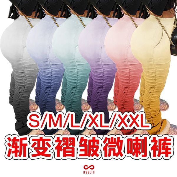 

european and american womens gradient color temperament hip slim-fit micro-pull pants, Black;white