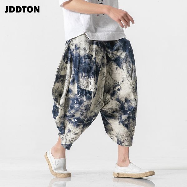 

jddton men's cotton linen harem ankle-length printing pants jogger trousers casual track loose bloomers fashion trousers je165, Black